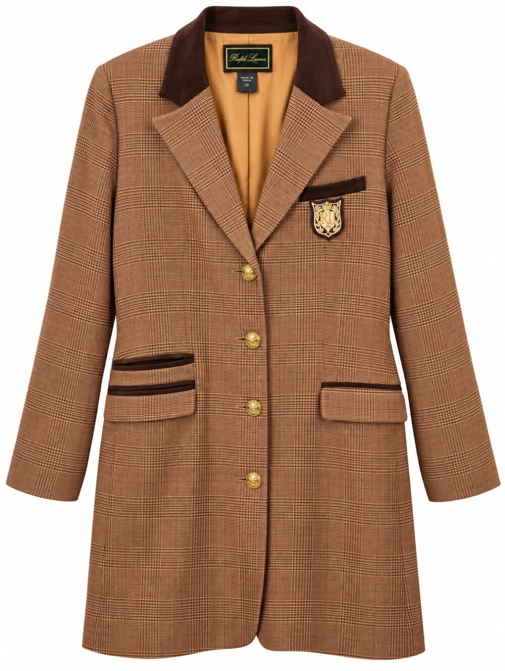 DG2 by Diane Gilman Brown Plaid Long Blazer with Dark Trim